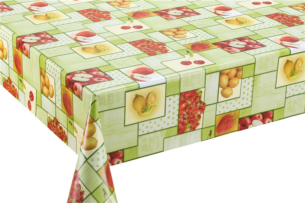 PVC Personalized Table Cloth with Nonwoven Backing Vinyl Fruit Design Tablecloth